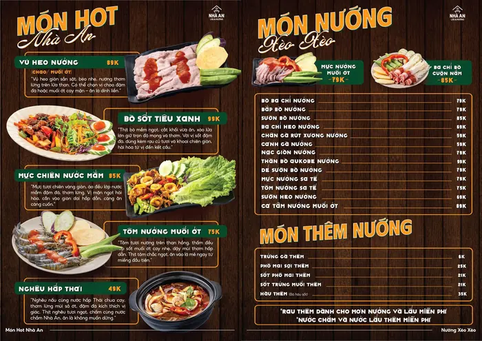 Thực đơn Tiệm Lẩu Nhà An trang 3: Món hot Nhà An và món nướng