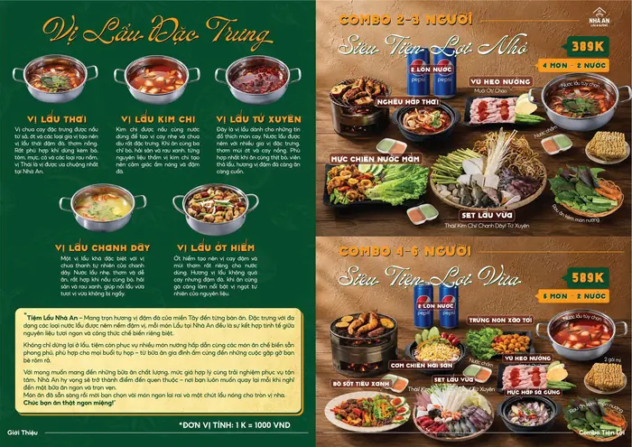 Thực đơn Tiệm Lẩu Nhà An trang 7: Vị lẩu đặc trưng và combo tiện lợi